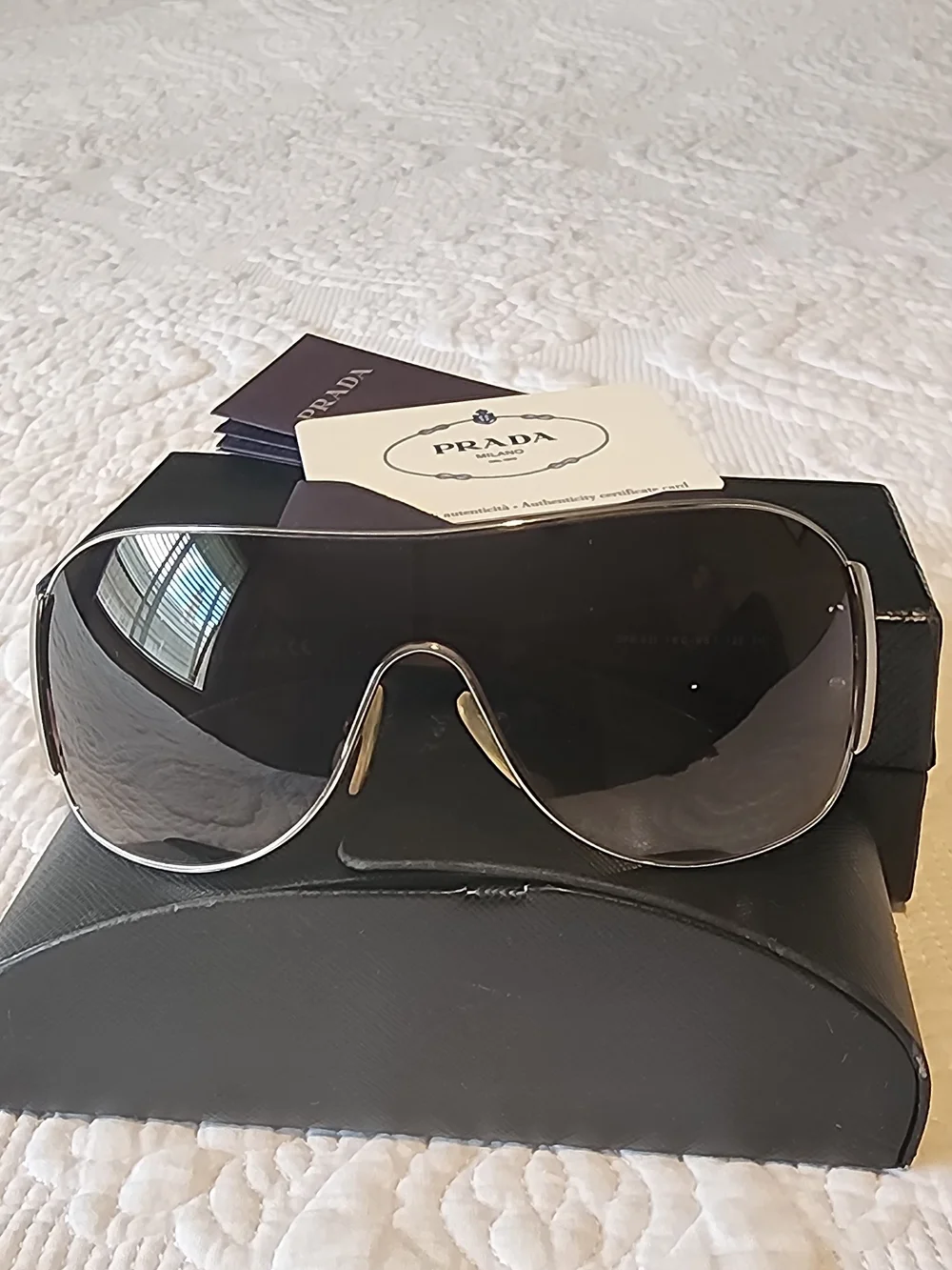 Prada Black Shield Sunglasses with Silver Frame